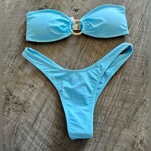 White Fox Light Blue Bandeau Bikini Set